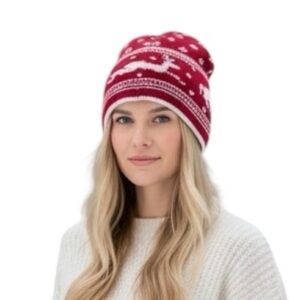 Sander Red & White Knit Winter Hat Reindeer Beanie